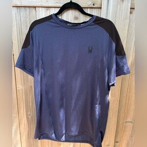 Spyder Men's Dark Blue and Black Short Sleeve Tee Size L